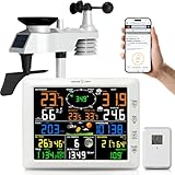 Urageuxy Station Météo Professionnelle Sans Fil 7-en-1 - Grand Écran LCD avec Anémomètre, Pluviomètre, UV, Phase Lunaire - Prévisions Météo, Température & Humidité Intérieure/Extérieure