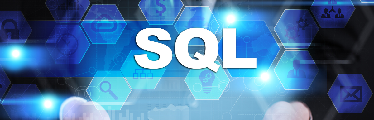 A blue background depicting the word "SQL" alongside a comparison between truncate and delete.