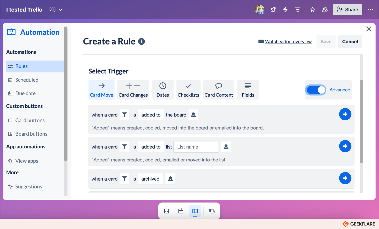 I tried Trello's task automation feature
