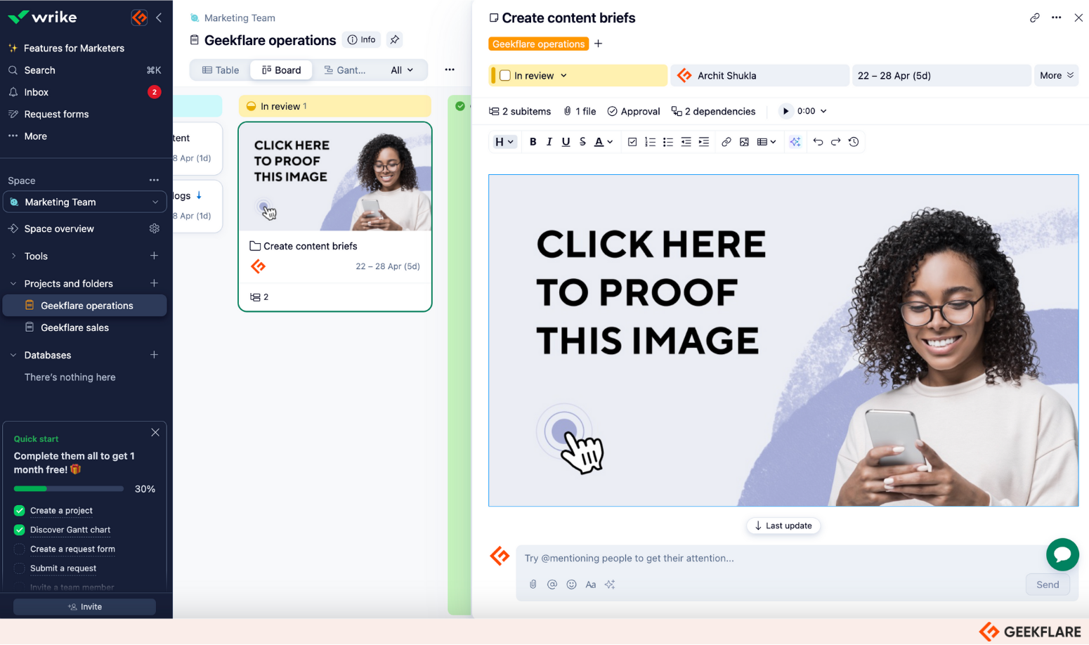 Wrike's proofing capability