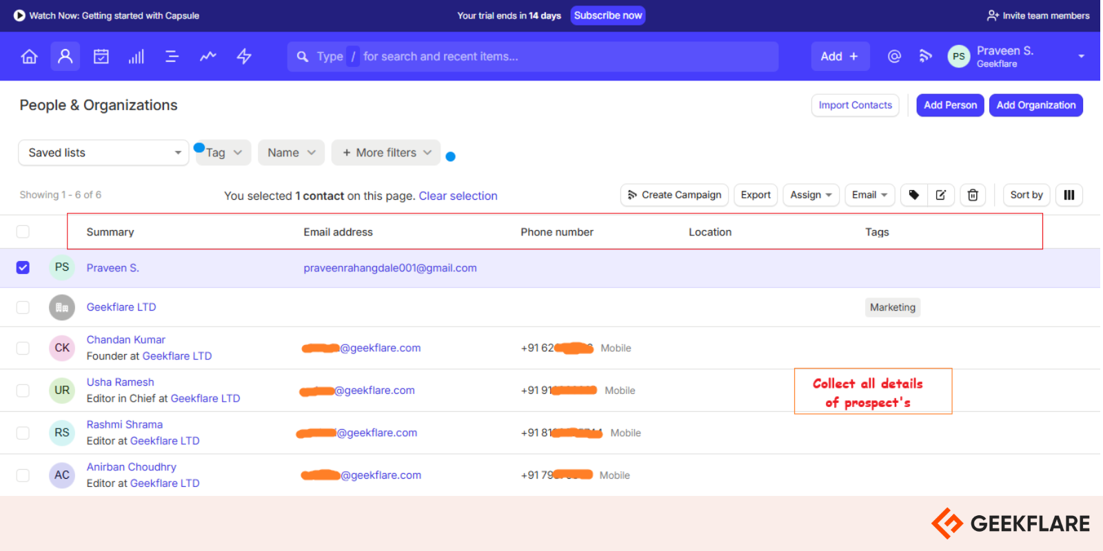 Capsule CRM Contact Managment