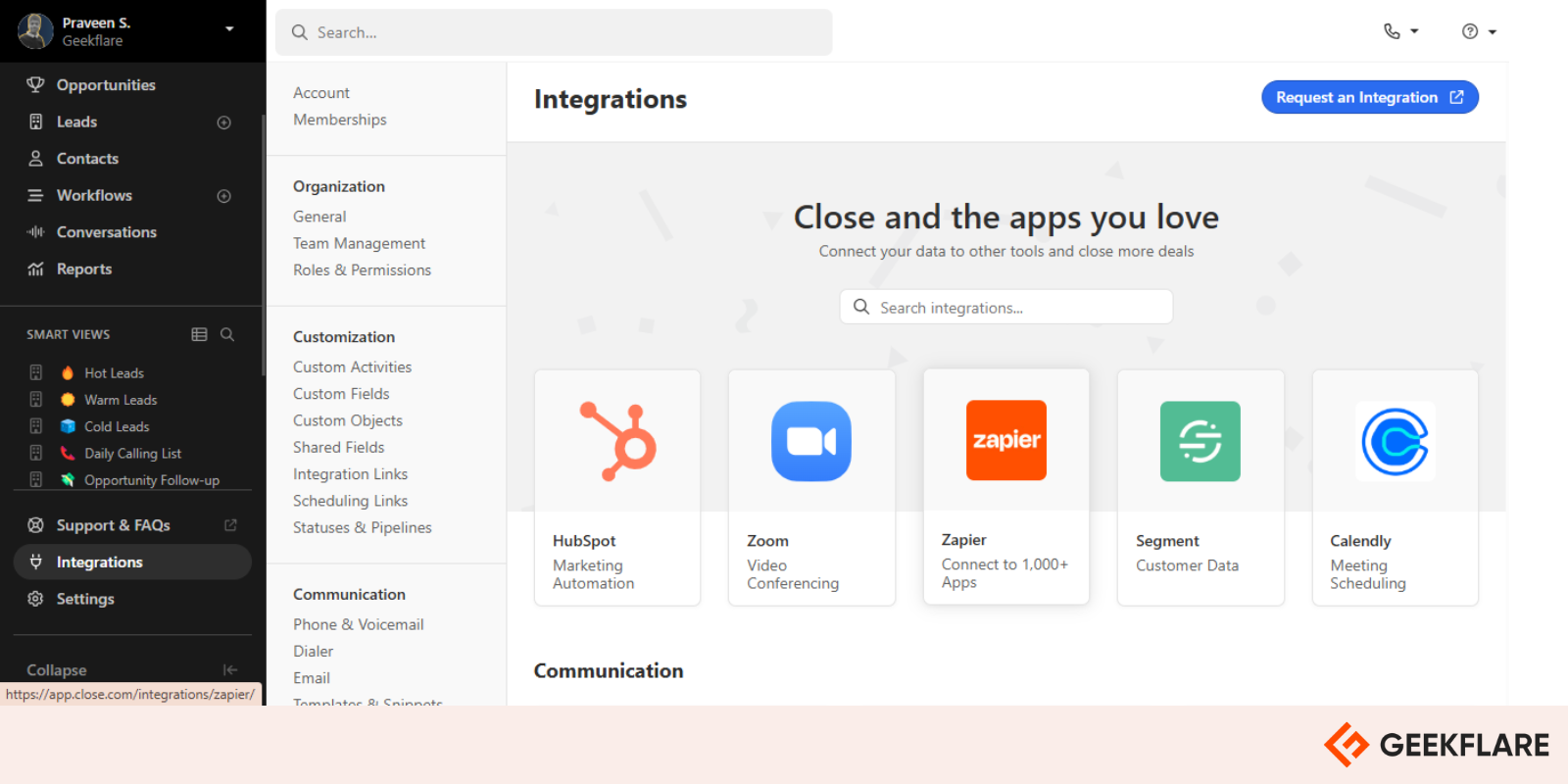 Close CRM Inregations