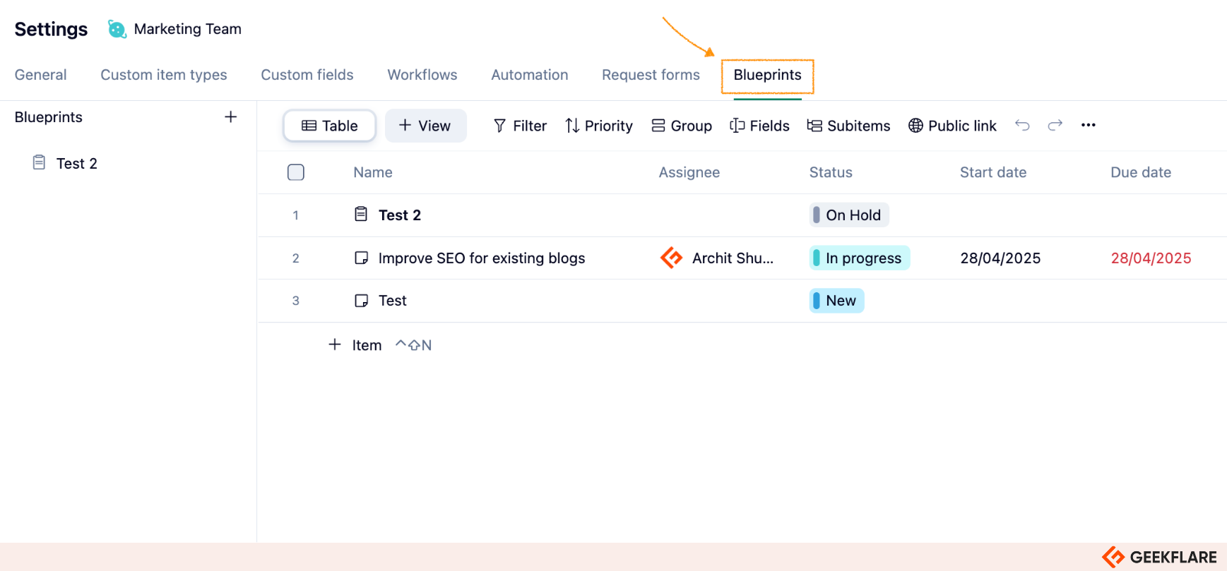 Wrike blueprint automation feature