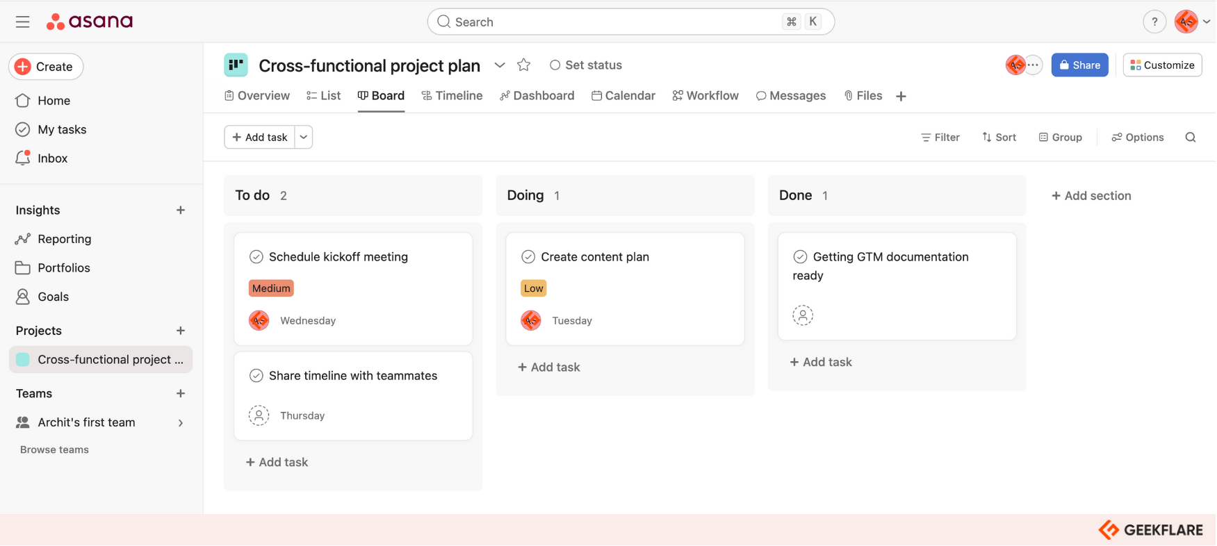 Asana project boards