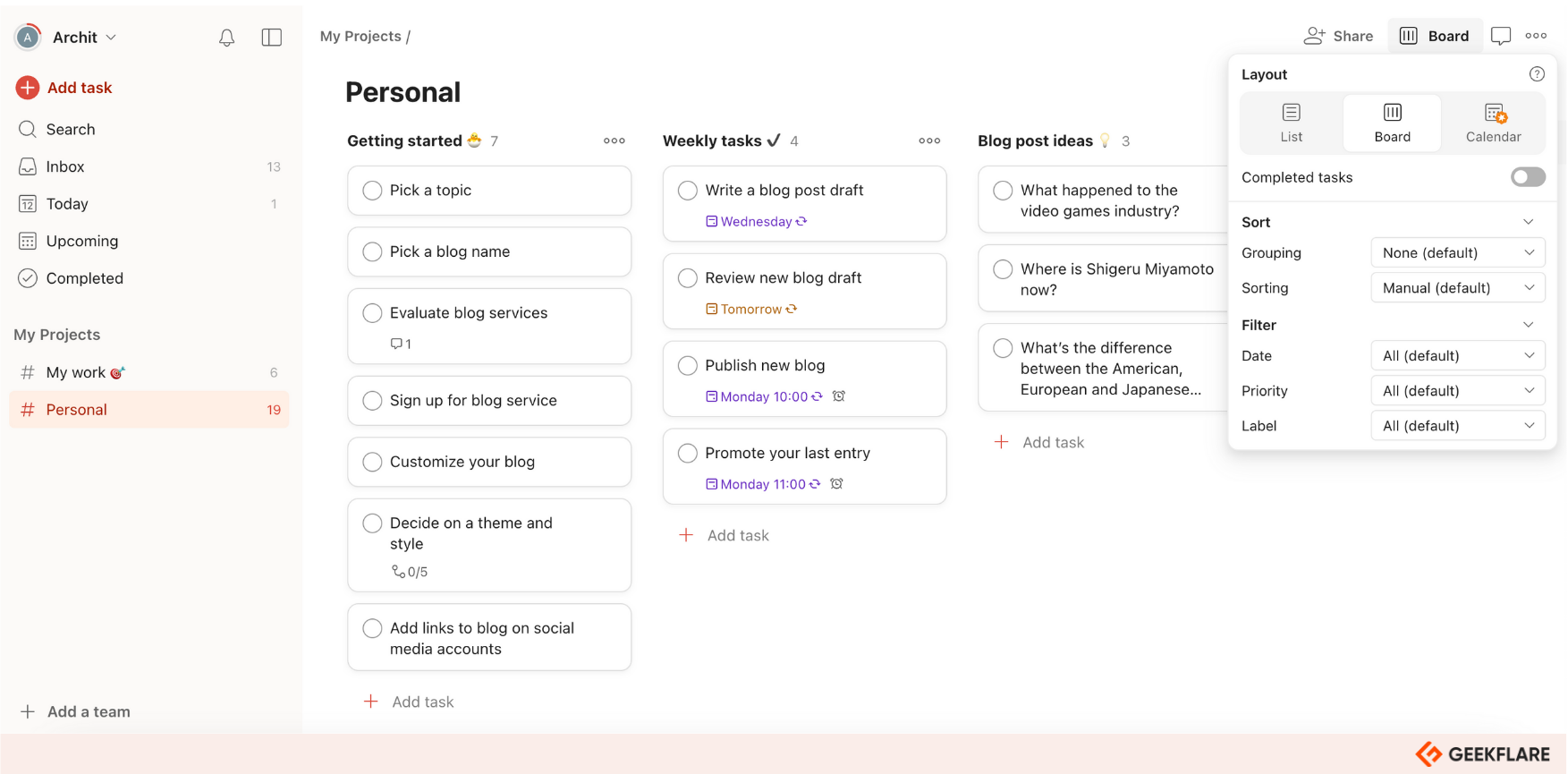 Todoist interface