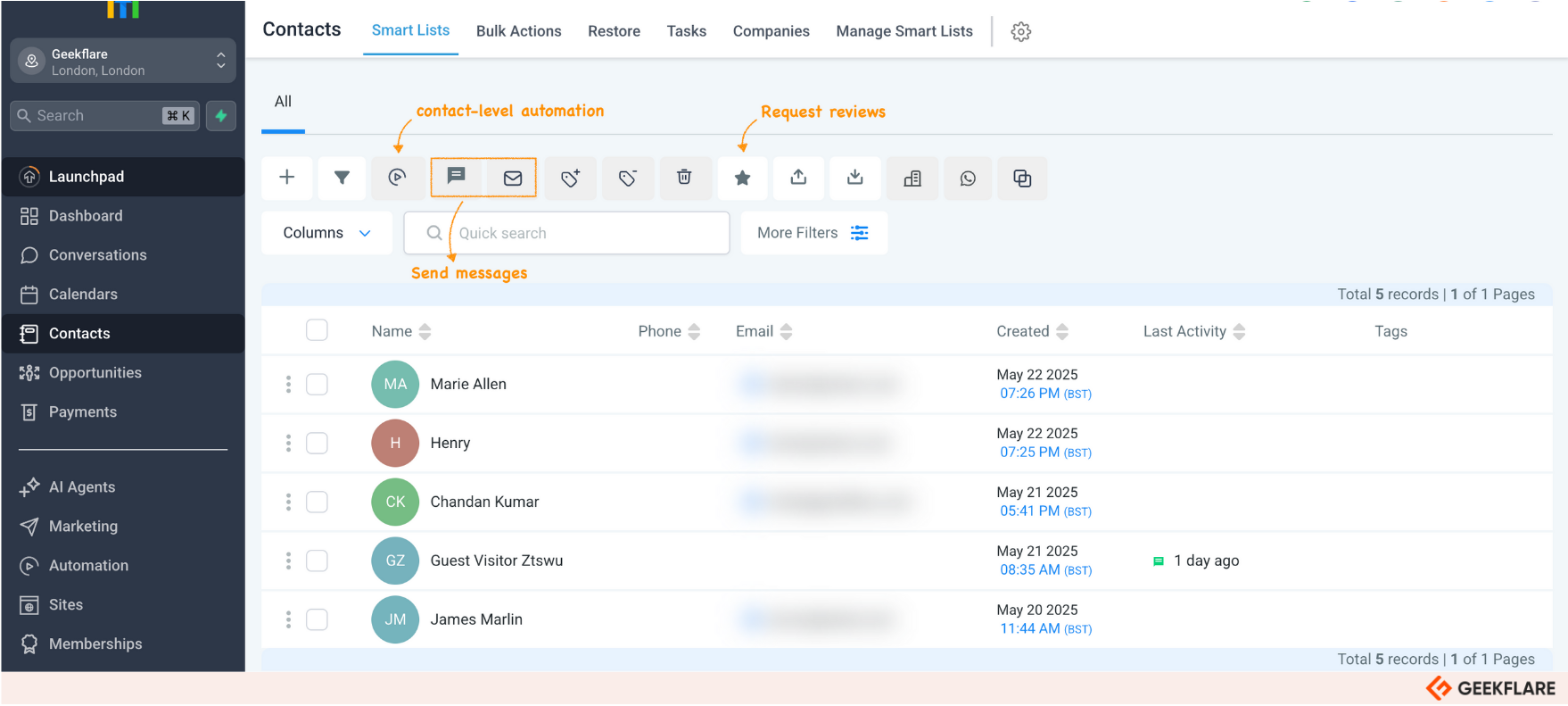 HighLevel contact management feature