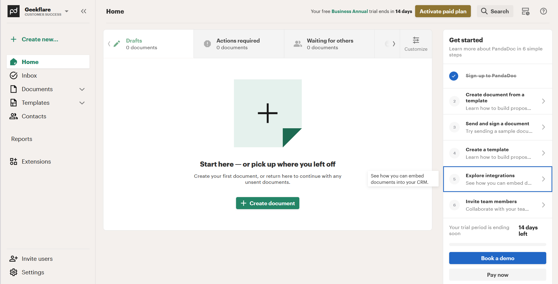 Pandadoc dashboard new