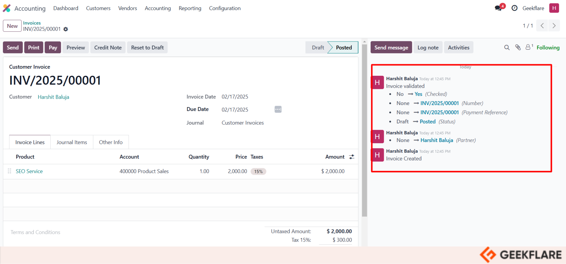 Odoo invoice sample