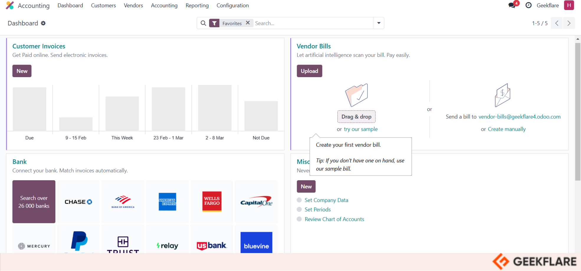 Odoo main accounting dashboard