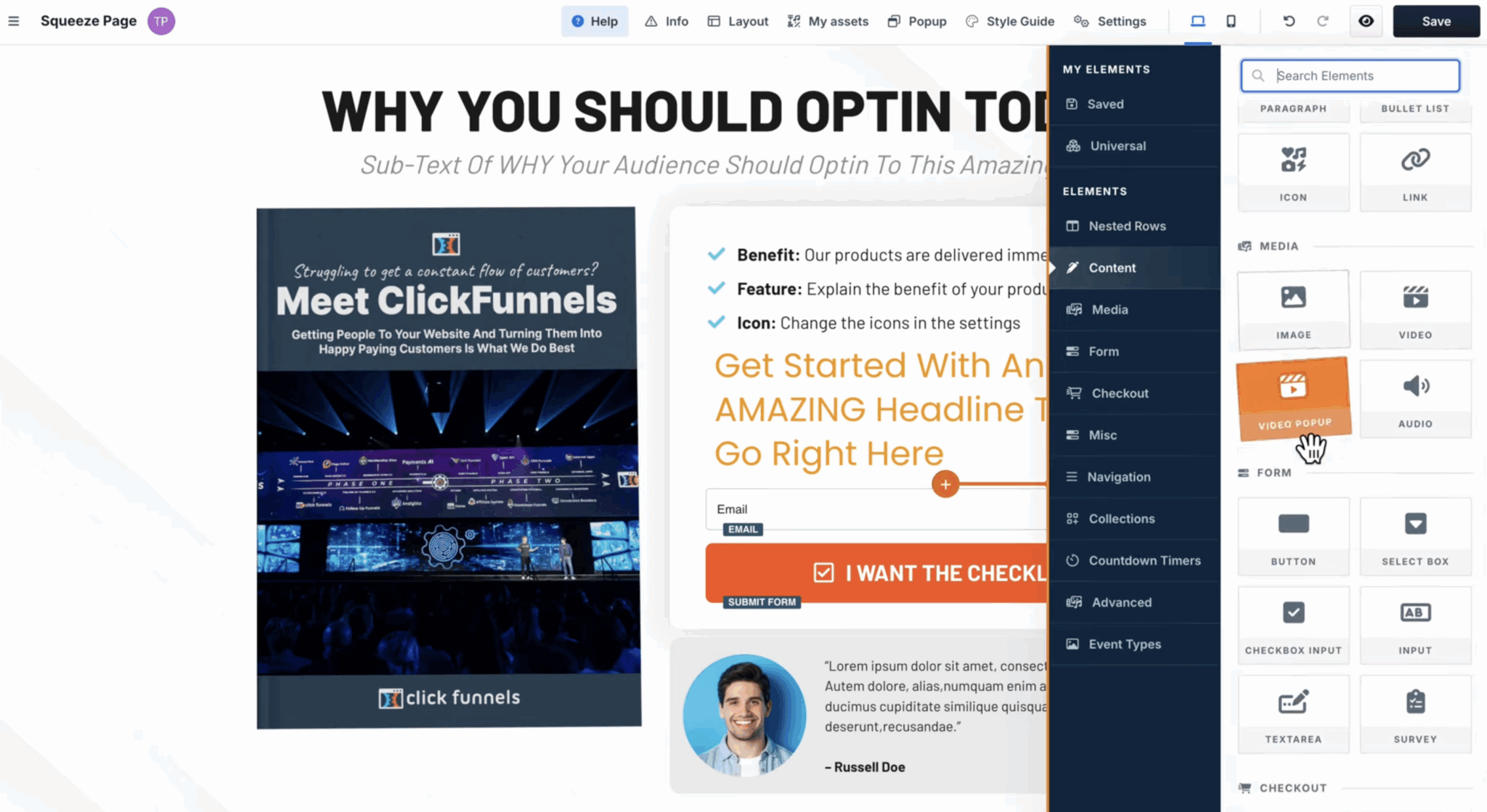 ClickFunnels landing page editor