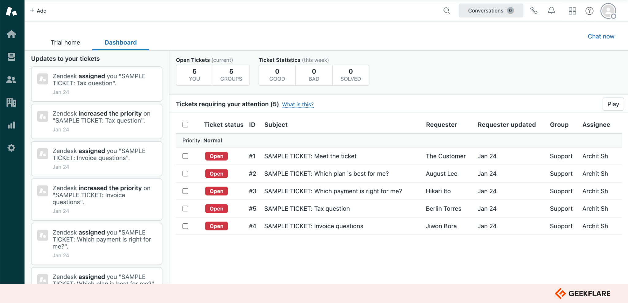Zendesk dashboard