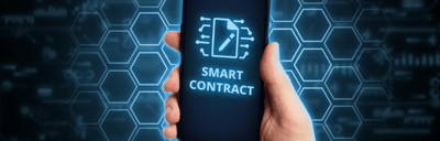 A person showcasing a smart contract on a phone.