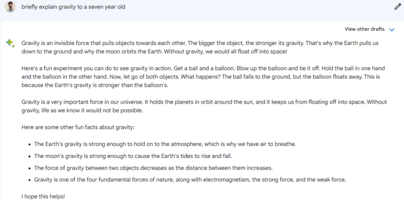 google bard gravity explanation
