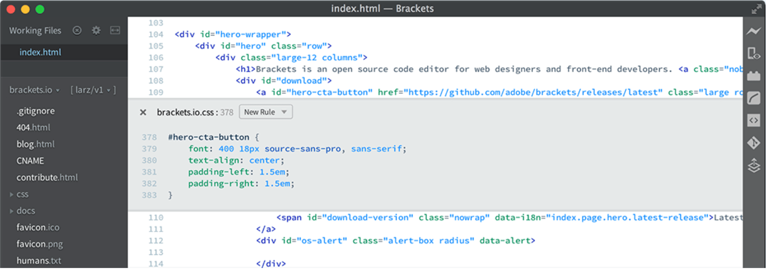 Éditeur de code source Brackets