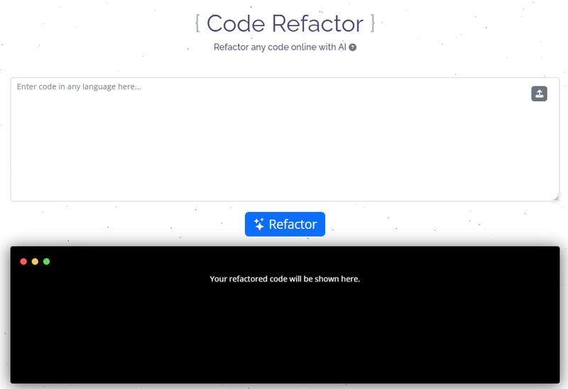 Interfaz del sitio web de refactorización de código CodePal