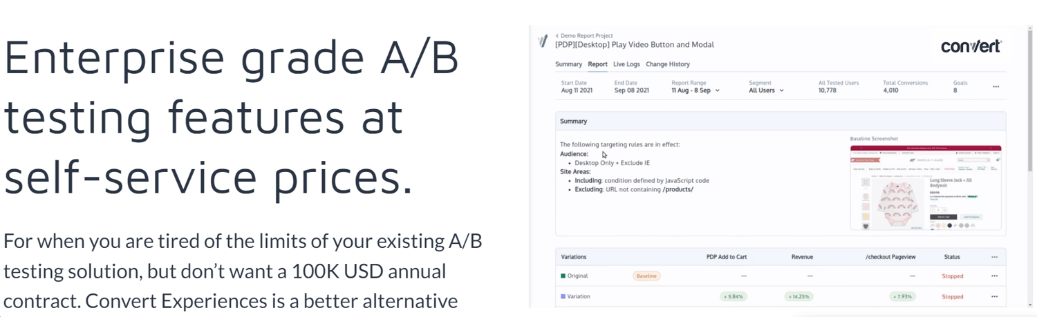 Convert AB testing tool