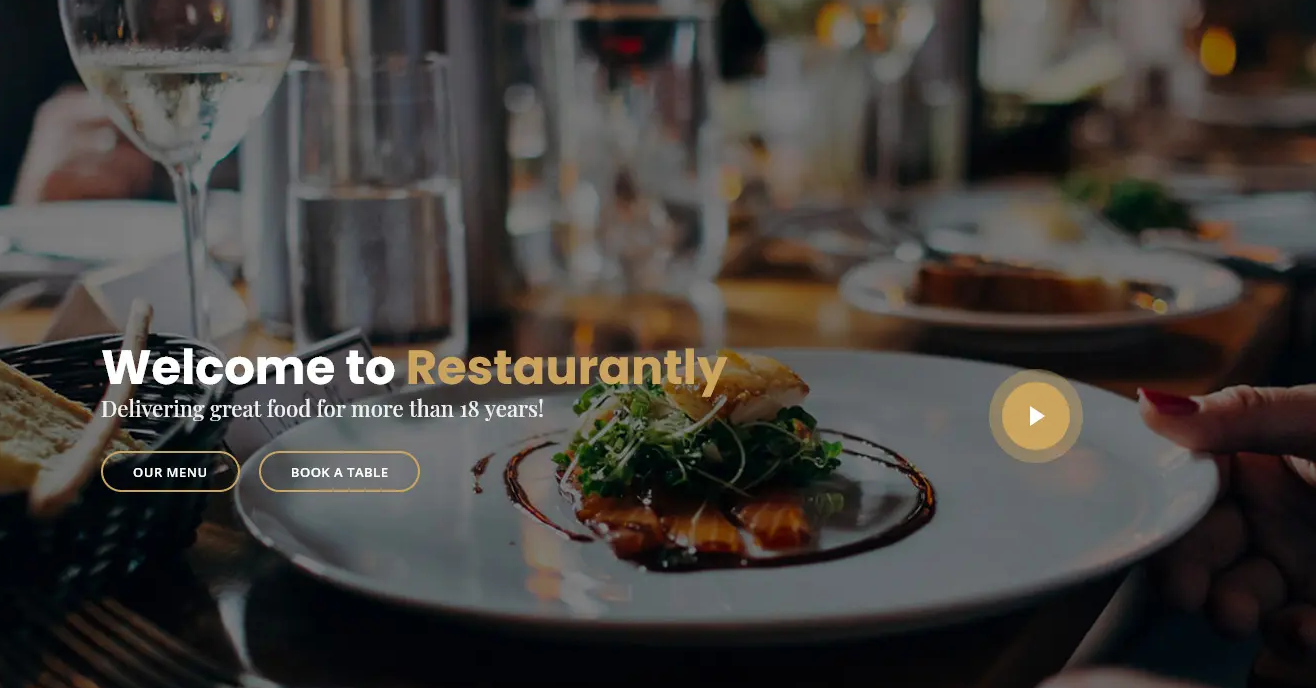The homepage of a restaurant website.