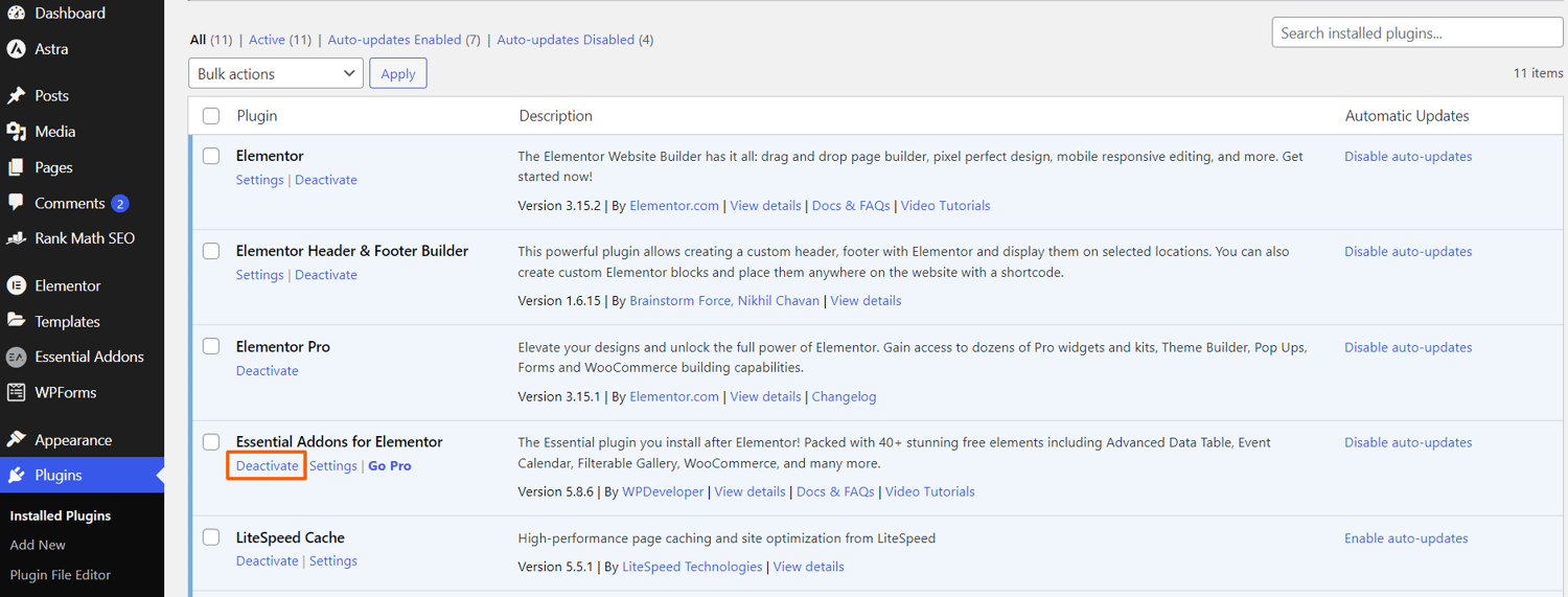 A screen shot of a wordpress page with a button highlighted.