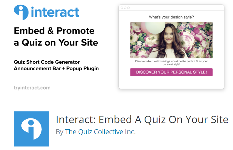 Interact embed fait la promotion d'un quiz sur votre site.