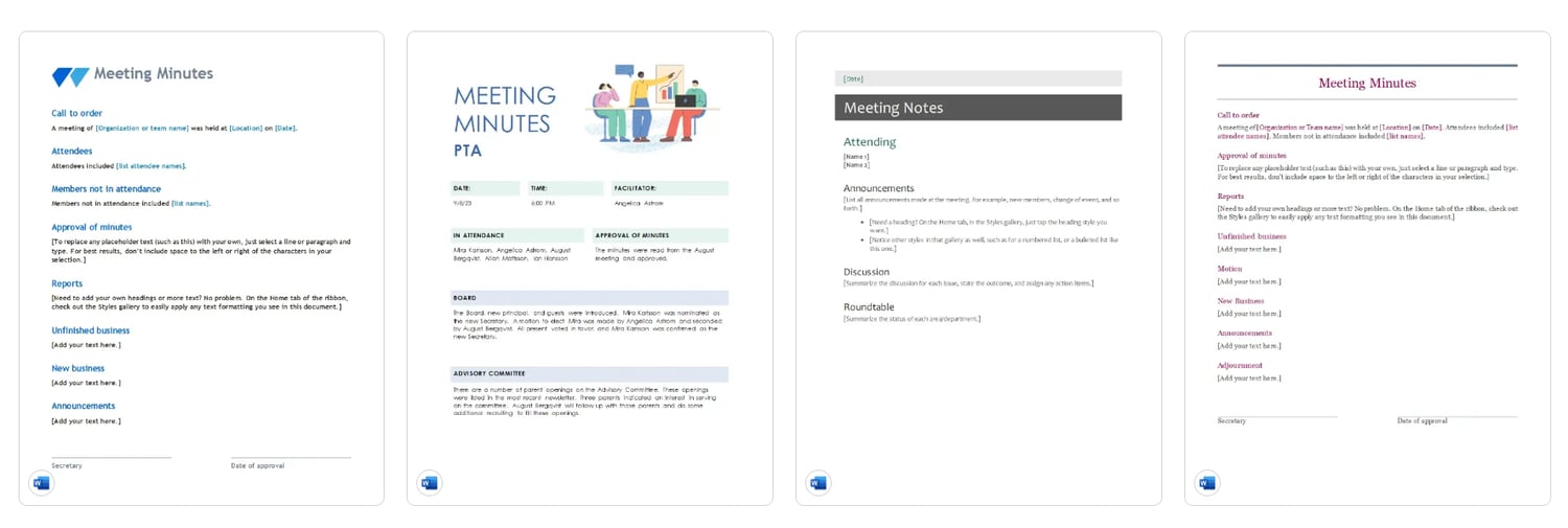 Un modelo de agenda de reunión de Microsoft 365.