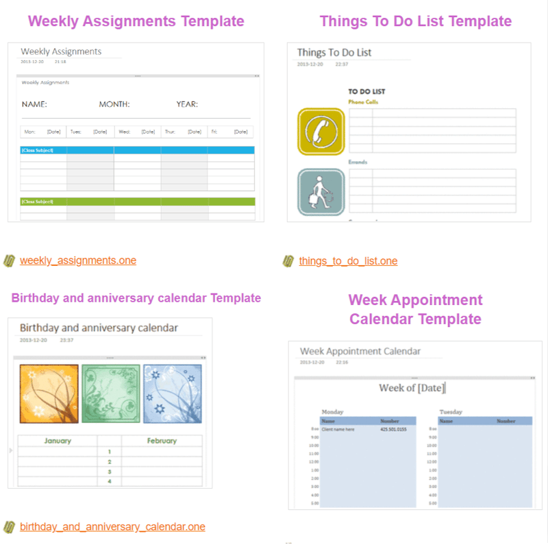 OneNote Gem templates