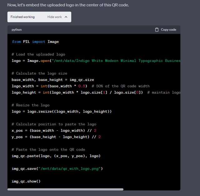 Code to add logo in between the QR