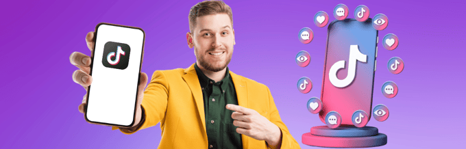 Un homme brandit un téléphone portant un logo tiktok.