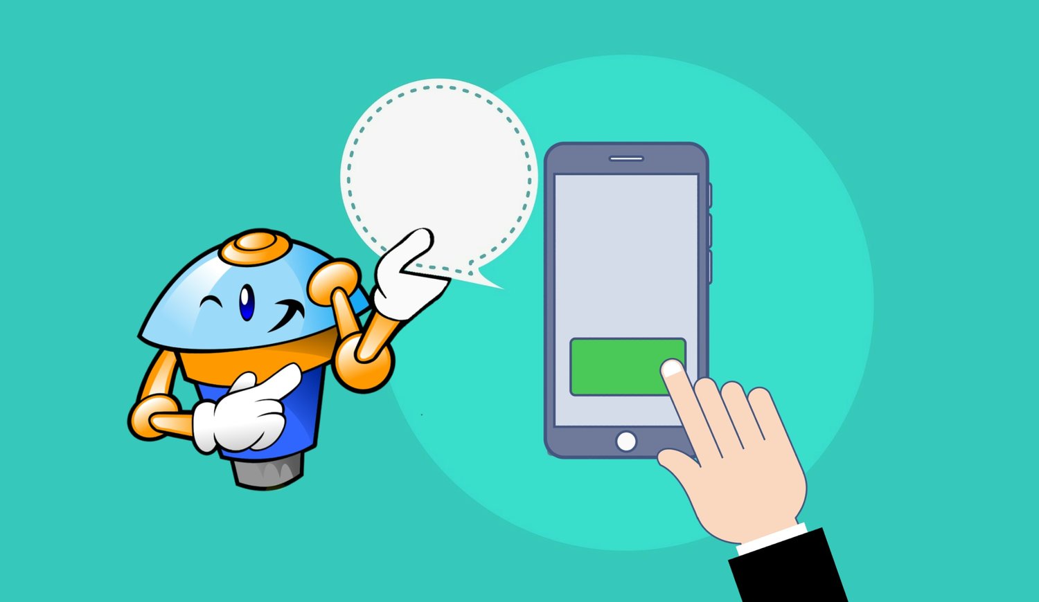 Une main tenant un téléphone sur lequel figure un robot de dessin animé.