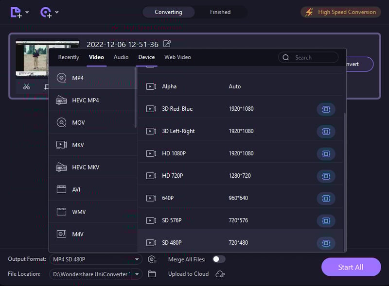 A screen shot of a video converter.
