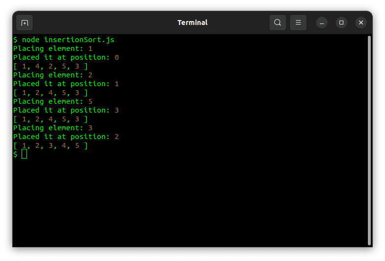 Insertion Sort output
